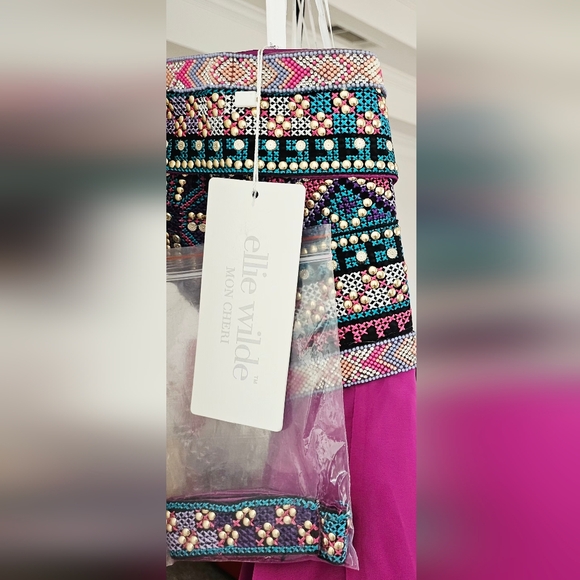 Ellie Wilde By Mon Cheri Navaho Beaded Pink Strapless Dress With Matching Choker - Picture 6 of 6